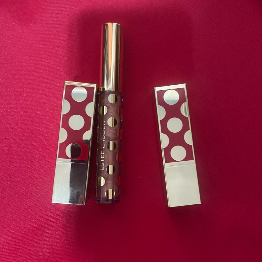 NEW Estée Lauder bundle of 3- Lip stick and Gloss Set with cosmetic case